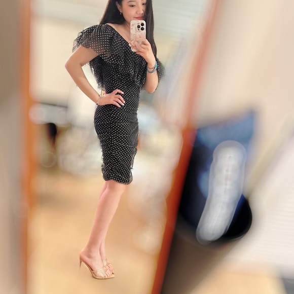 Maje Ruffled Polka Dot Dress In black NWT - Picture 5 of 10